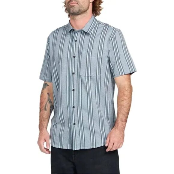 Volcom Men's Newbar Stripe Short Sleeve Shirt size XL Grey/Blue - Picture 1 of 5
